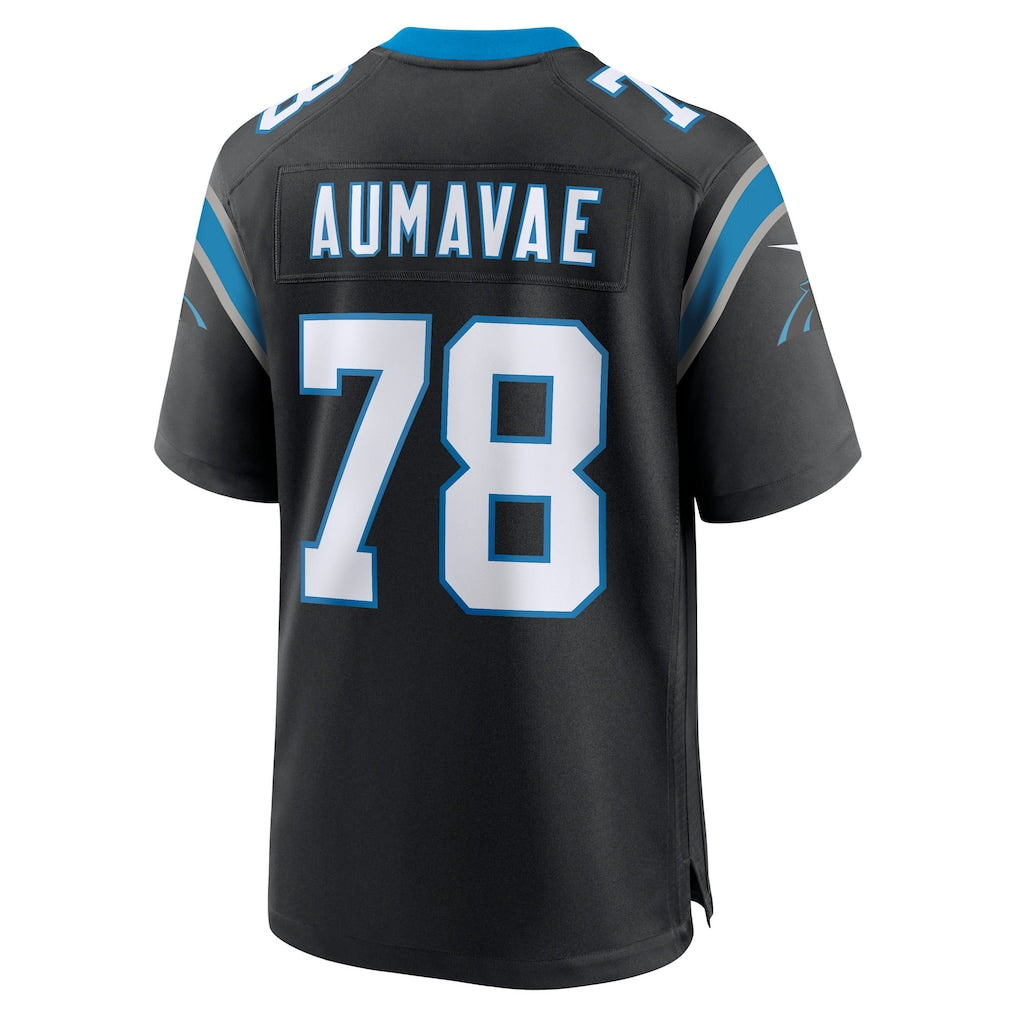 harde C.Panthers #78 Popo Aumavae Black Team Game Jersey