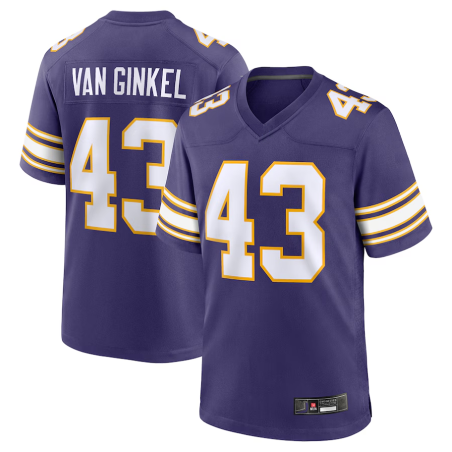 harde #43 Andrew Van Ginkel Player MN.Vikings Purple Game Stitched Jerseys