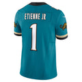 harde J.Jaguars #1 Travis Etienne Jr Teal Prowler Throwback Vapor F.U.S.E. Limited Jersey