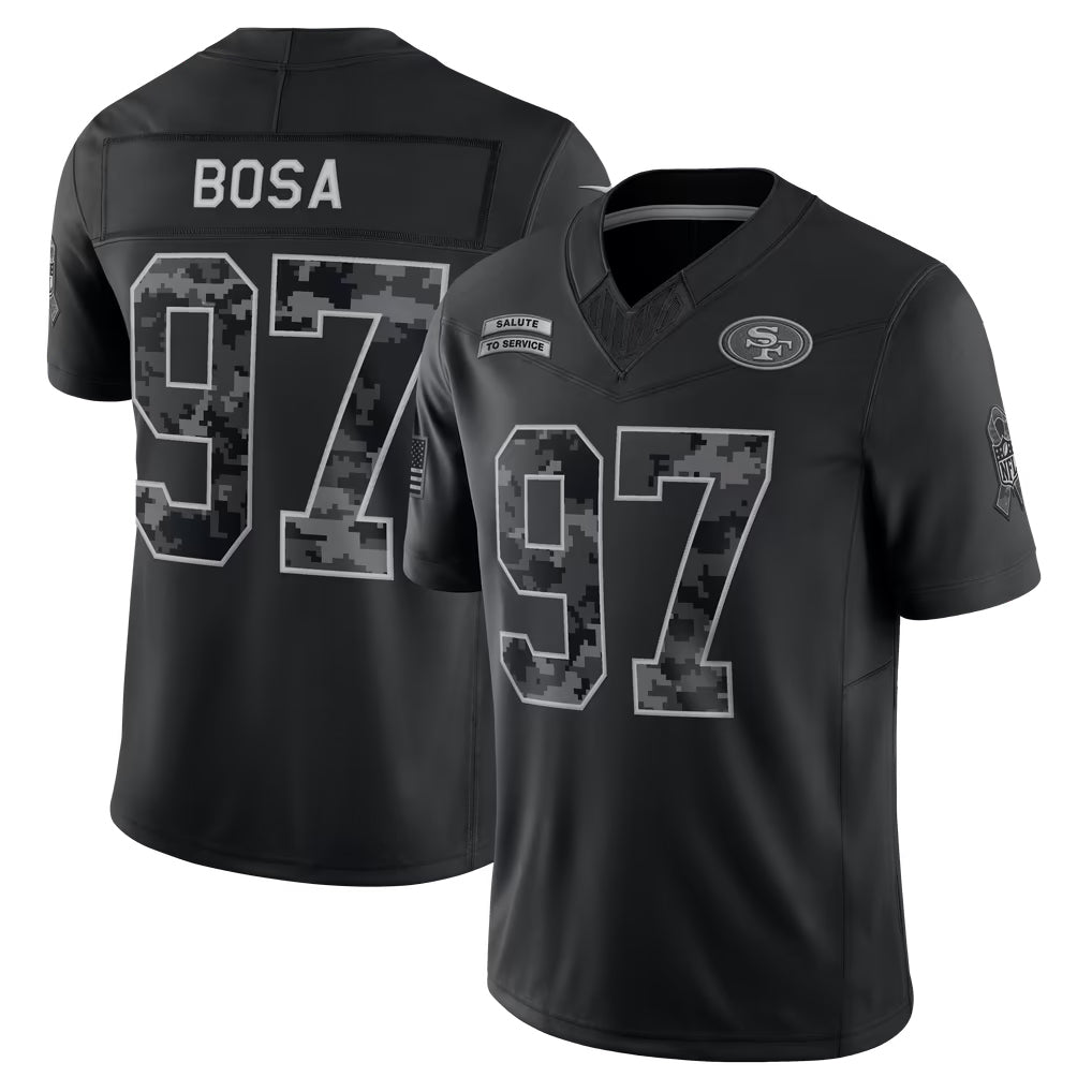 harde SF.49ers #97 Nick Bosa Player Black Limited 2026 Salute to Service Home Game Stitched Jerseys