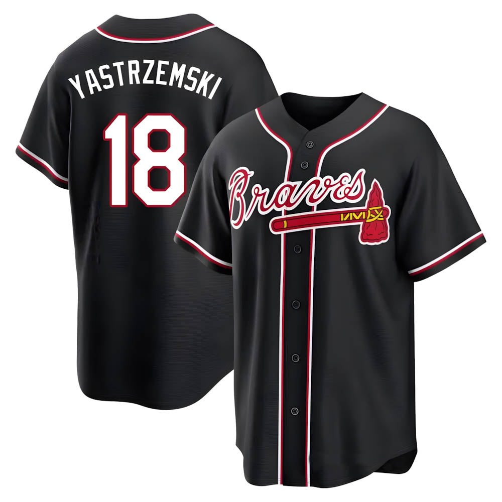 harde A.Braves #18 Mike Yastrzemski player Black Replica Fashion Out Stitched Jerseys
