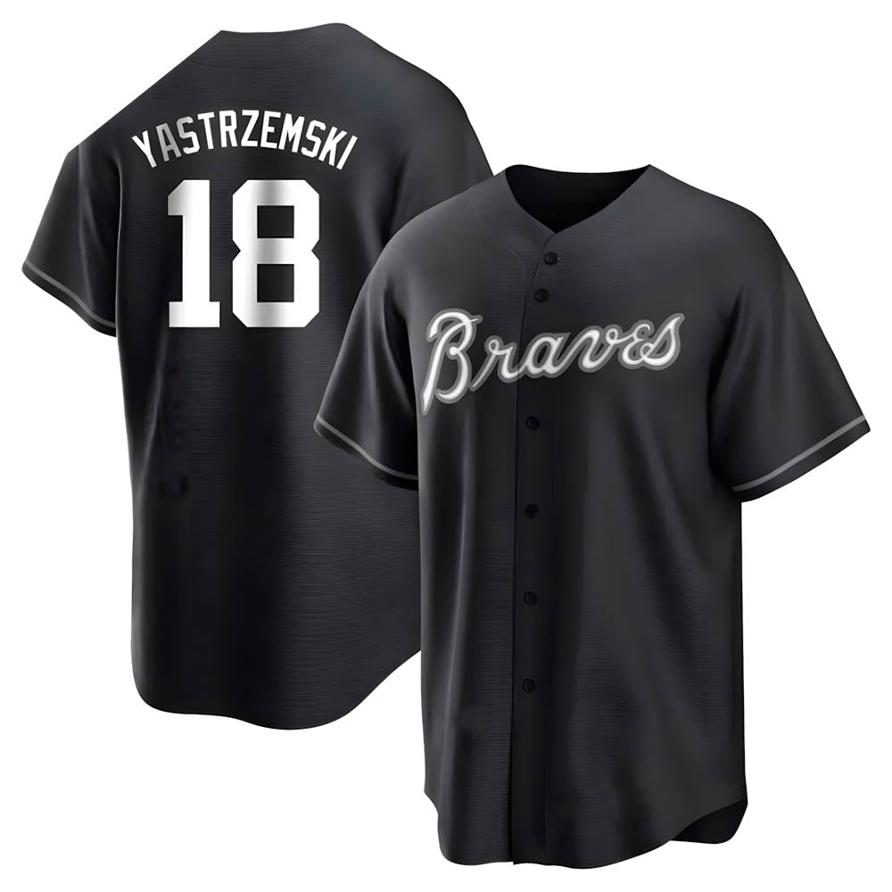 harde A.Braves #18 Mike Yastrzemski player Black&White Replica Stitched Jerseys