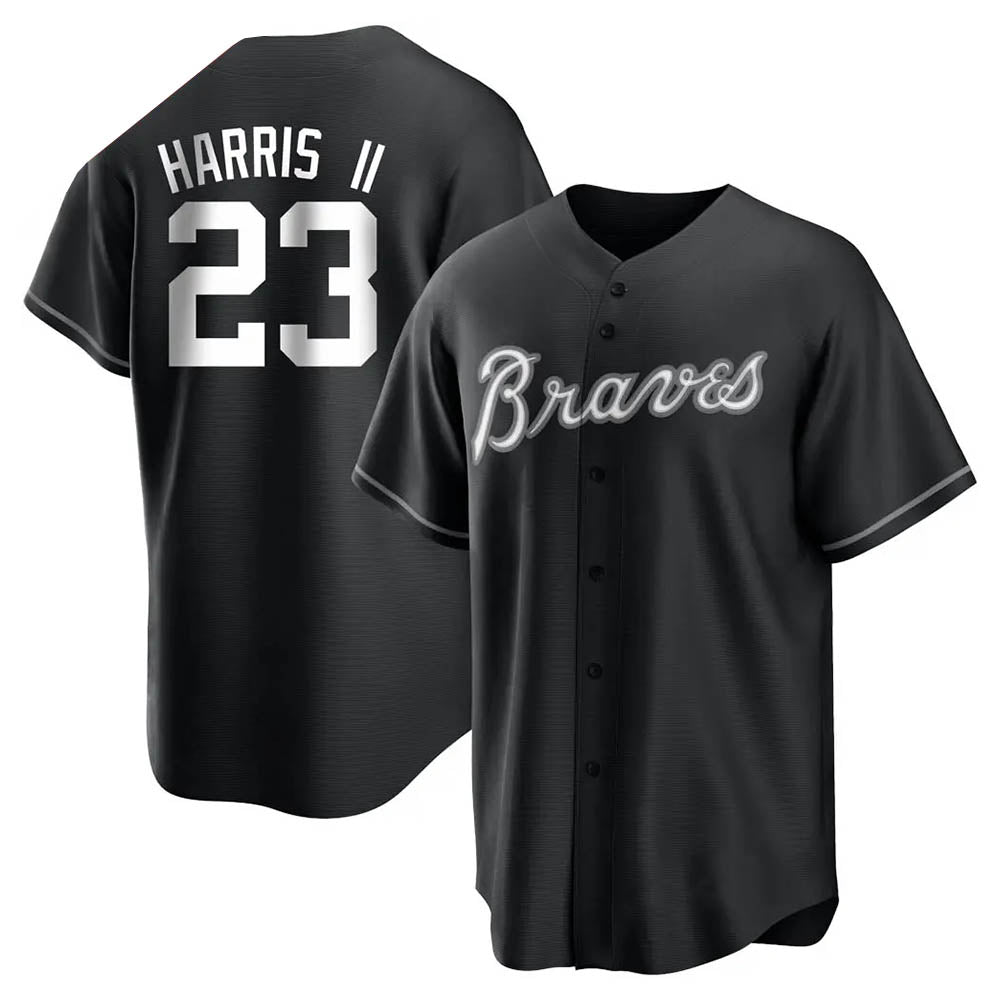 harde A.Braves #23 Michael Harris II player Black&White Replica Stitched Jerseys
