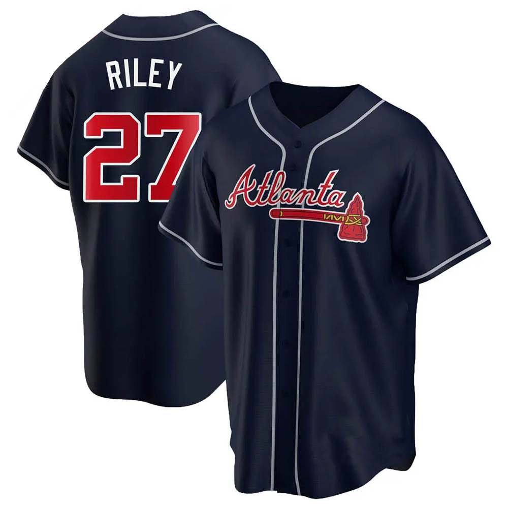 harde A.Braves #27 Austin Riley Player Navy Replica Alternate Stitched Jerseys