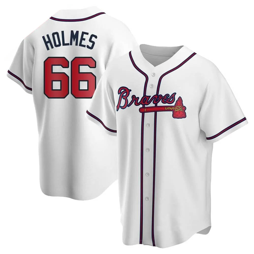 harde A.Braves #66 Grant Holmes Player White Replica Home Stitched Jerseys