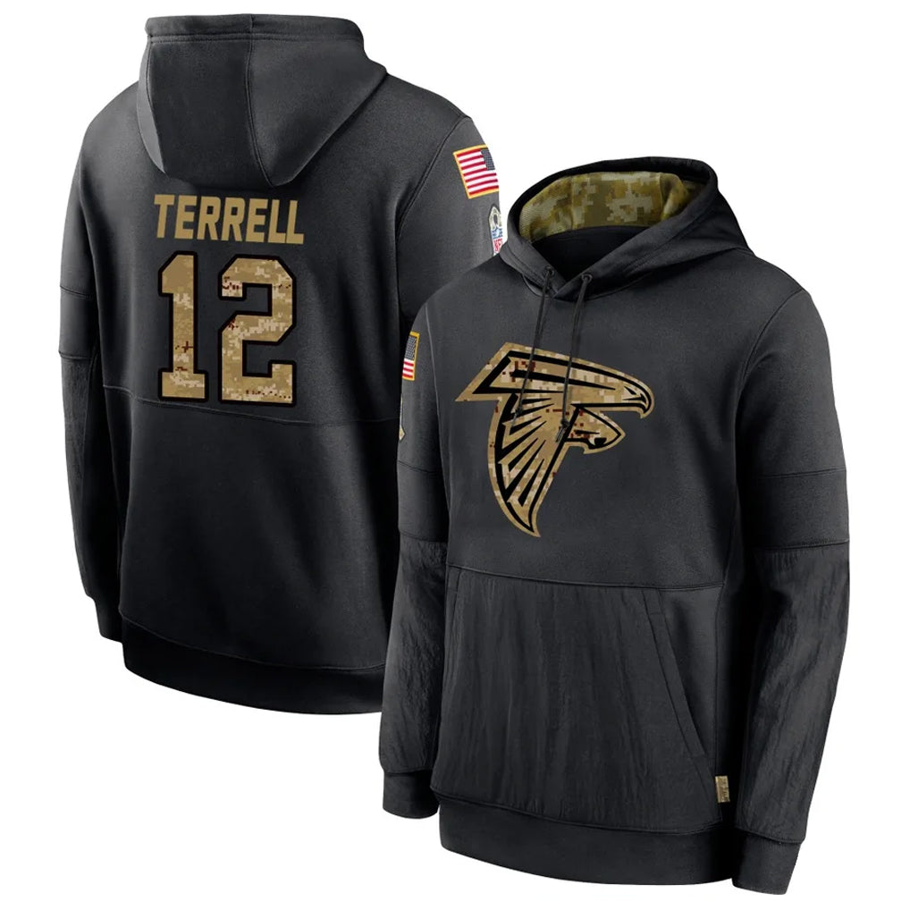harde A.Falcons #12 Avieon Terrell Player Black Salute to Service Limited Black Hoodie Stitched Jerseys