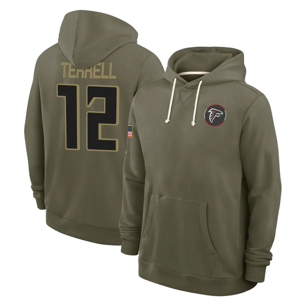 harde A.Falcons #12 Avieon Terrell Player Olive 2025 Salute to Service Hoodies Stitched Jerseys