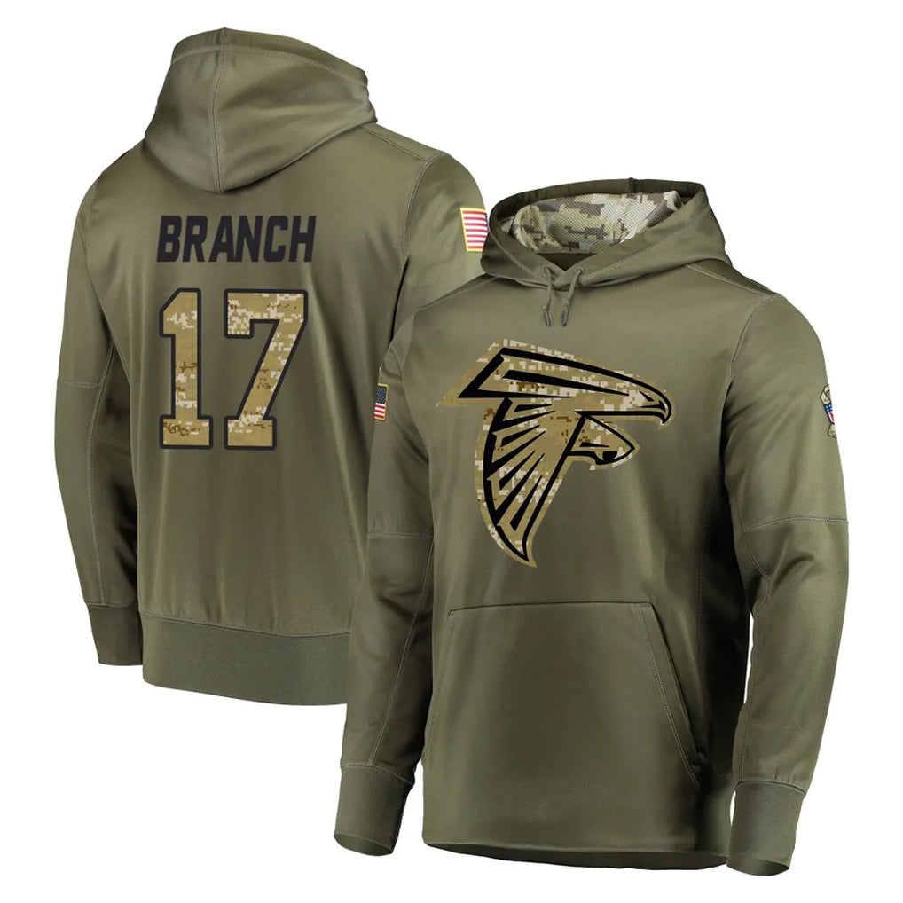 harde A.Falcons #17 Zachariah Branch Player Olive Salute to Service Club Fleece Hoodie Stitched Jerseys
