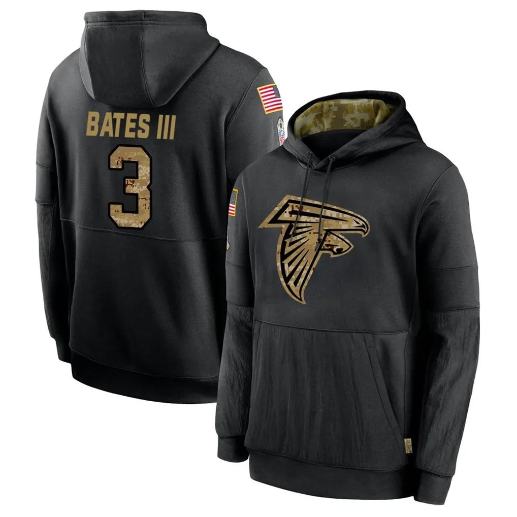 harde A.Falcons #3 Jessie Bates III Player Black Salute to Service Hoodies Stitched Jerseys