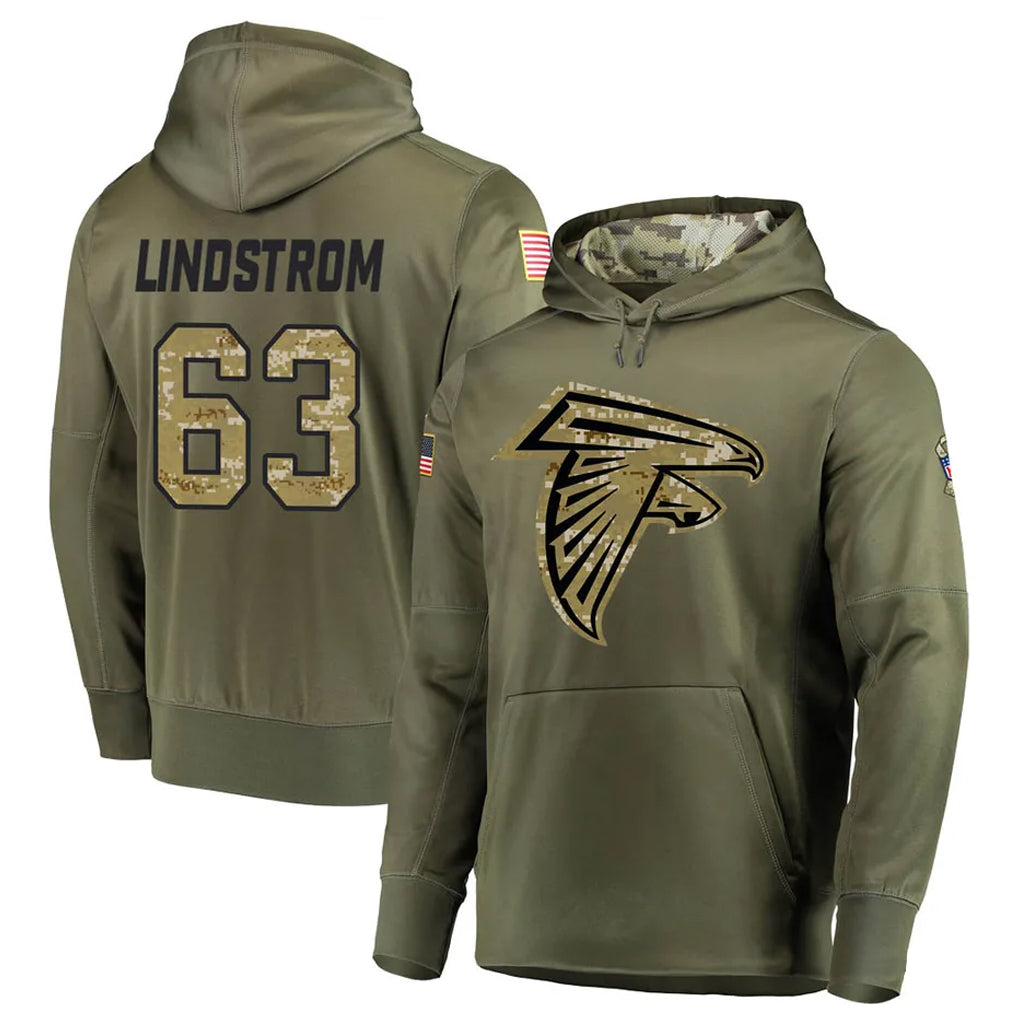 harde A.Falcons #63 Chris Lindstrom Player Olive Salute to Service Club Fleece Hoodie Stitched Jerseys
