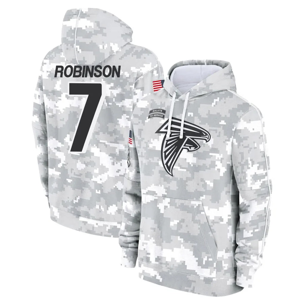 harde A.Falcons #7 Bijan Robinson Player Camo Arctic Salute to Service Hoodies Limited Stitched Jerseys