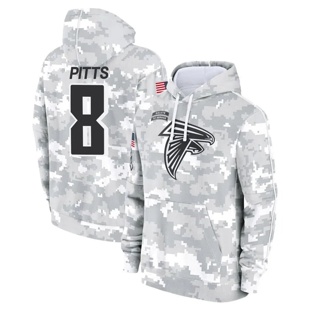 harde A.Falcons #8 Kyle Pitts Player Arctic Camo Salute to Service Limited Hoodie Stitched Jerseys