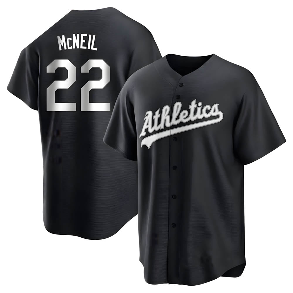harde Athletics #22 Jeff McNeil player Black&White Replica Stitched Jersey