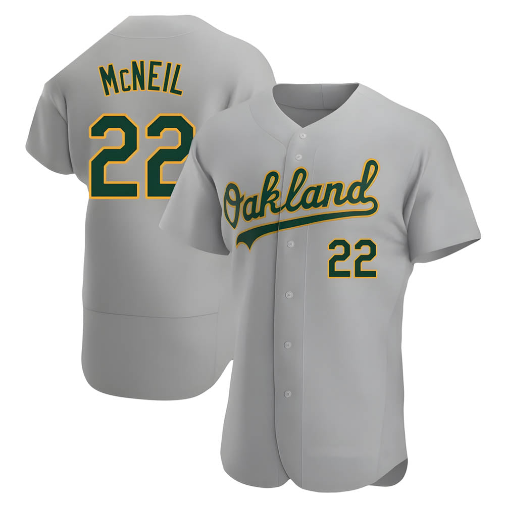 harde Athletics #22 Jeff McNeil player Gray Authentic Road Stitched Jersey