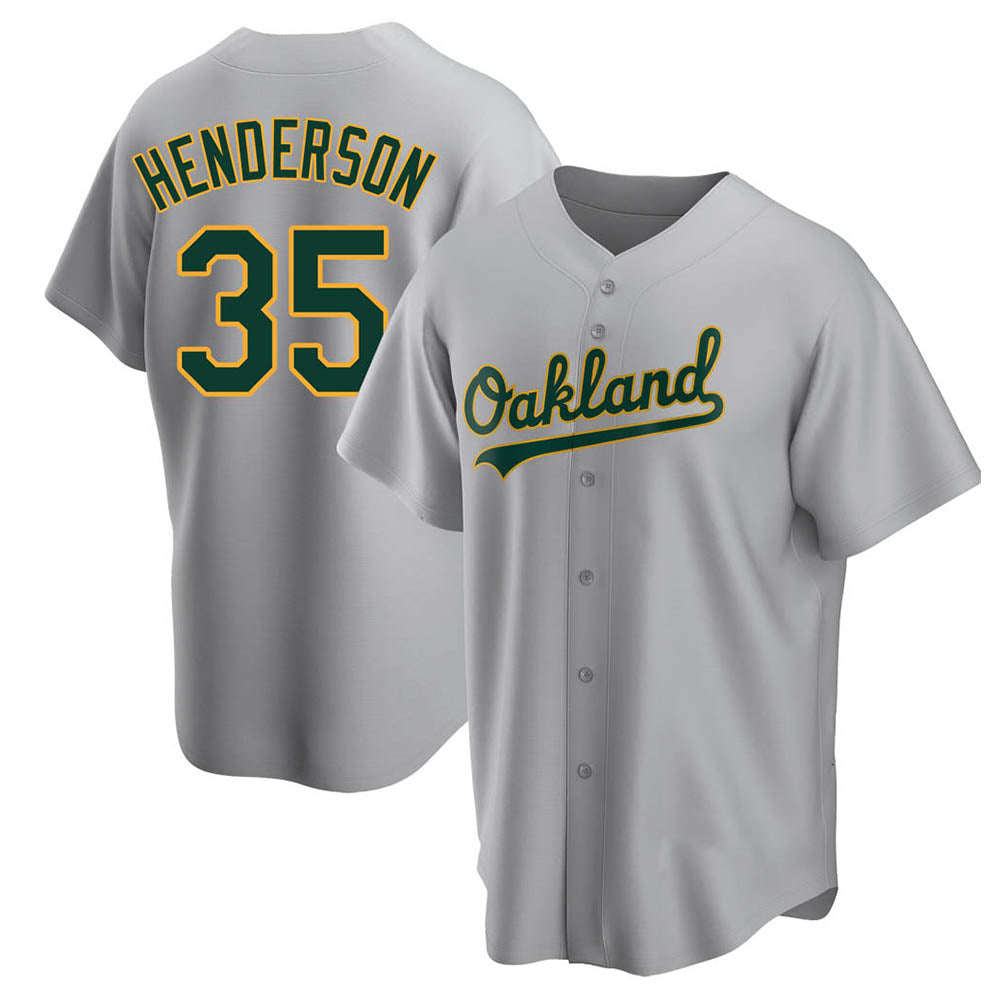 harde Athletics #35 Rickey Henderson Player Gray Replica Road Stitched Jersey
