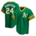 harde Athletics #24 Rickey Henderson Player Green Replica Cooperstown Collection T shirt Stitched Jersey