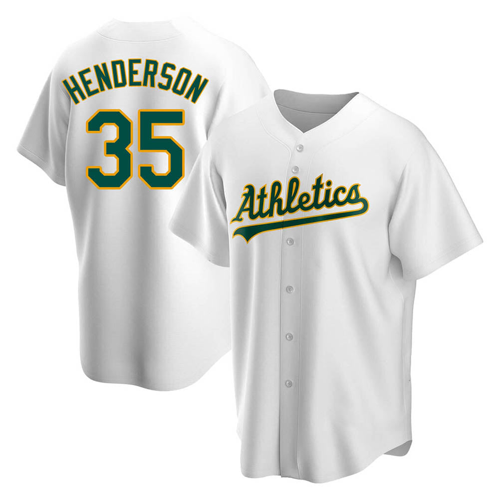 harde Athletics #35 Rickey Henderson Player White Replica Home Stitched Jersey