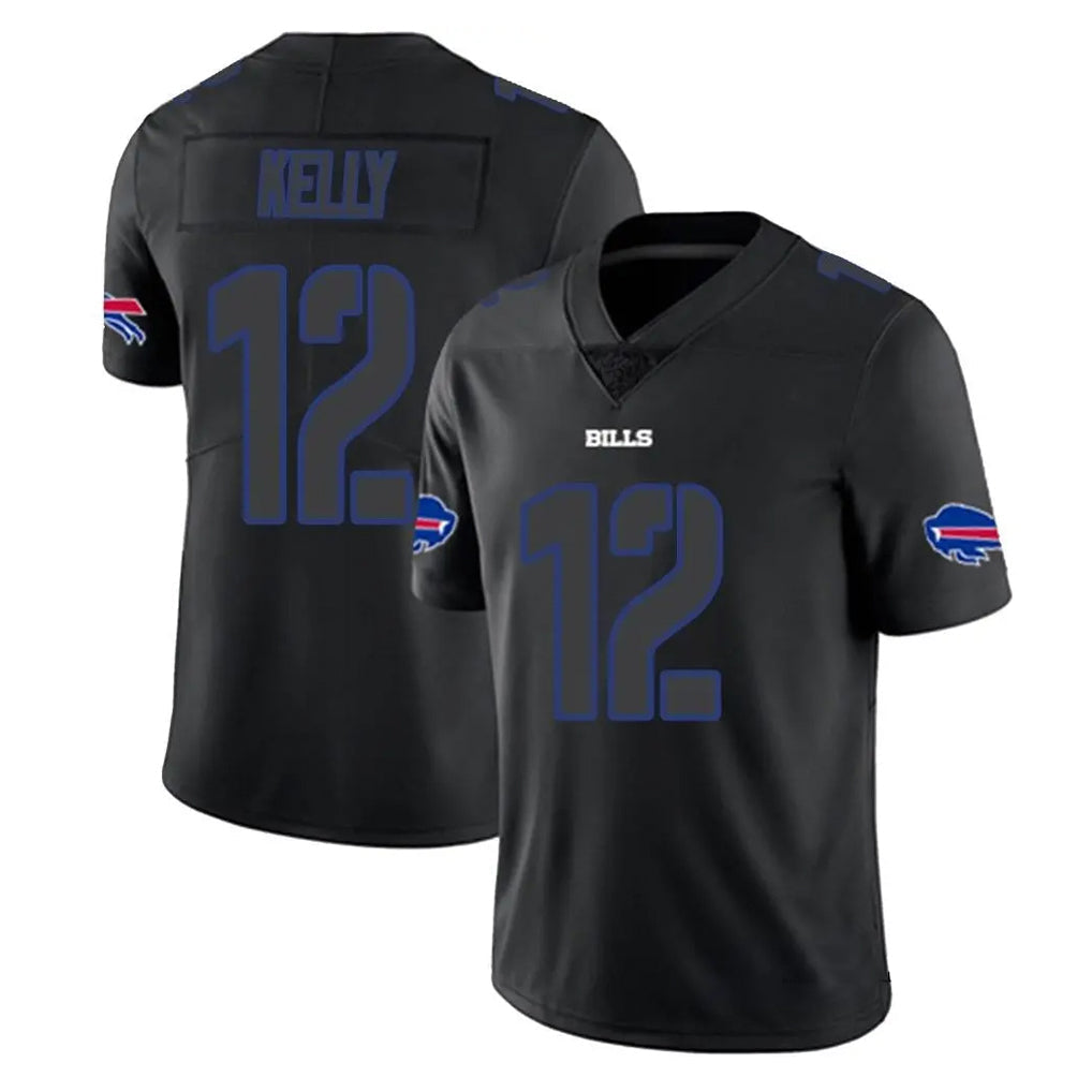 harde B.Bills #12 Jim Kelly Player Black Impact Limited Game Stitched Jerseys