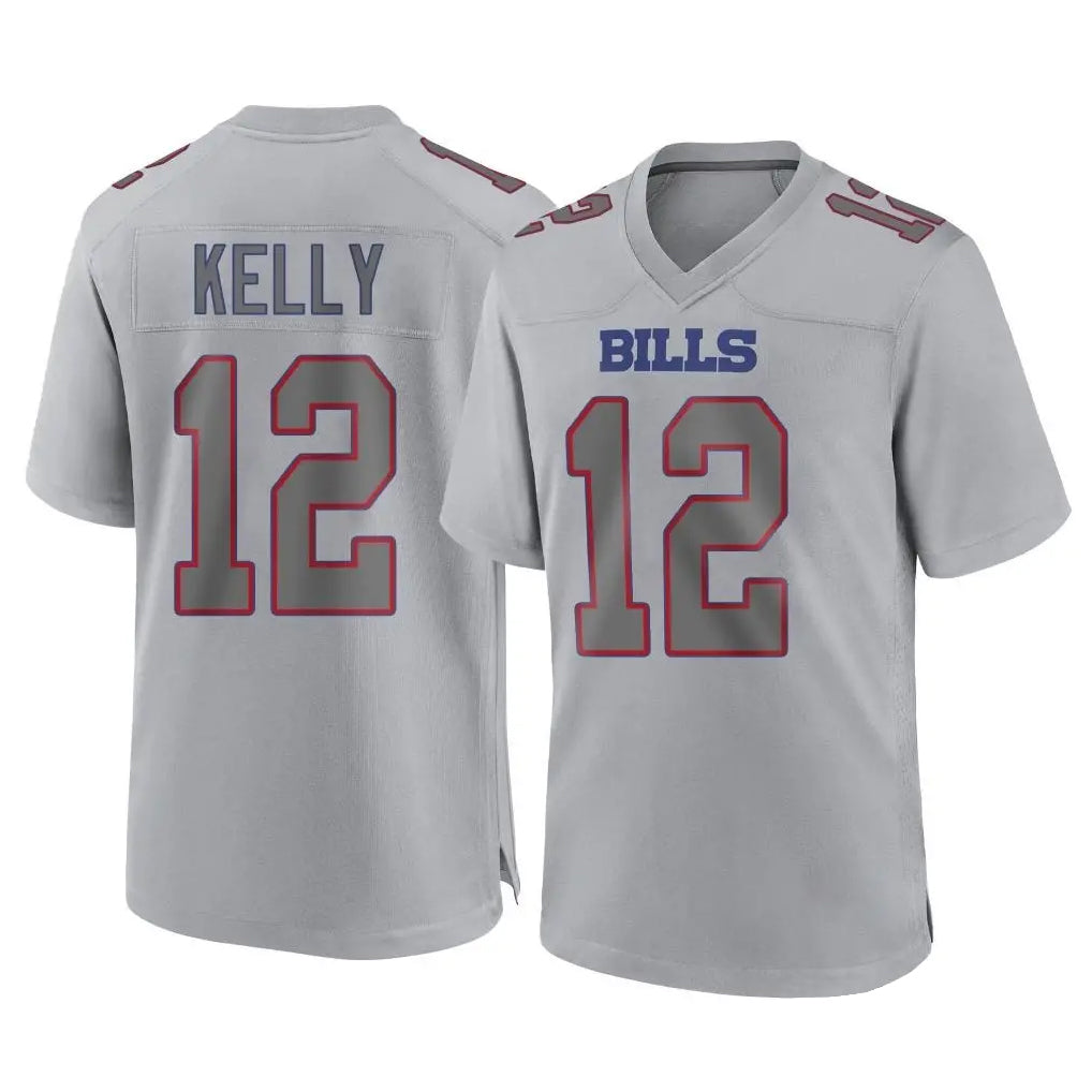 harde B.Bills #12 Jim Kelly Player Gray Fashion Home Game Stitched Jerseys