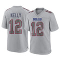 harde B.Bills #12 Jim Kelly Player Gray Fashion Home Game Stitched Jerseys