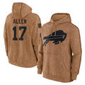 harde B.Bills #17 Josh Allen Player Brown Salute to Service Hoodies Stitched Jerseys