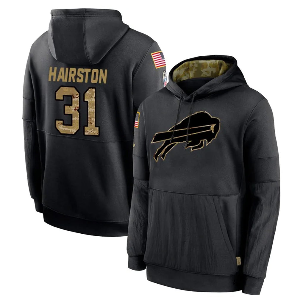 harde B.Bills #31 Maxwell Hairston Player Black Salute to Service Hoodies Hame Stitched Jerseys