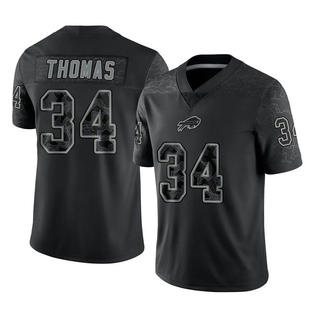 harde B.Bills #34 Thurman Thomas Player Black RFLCTV Limited Stitched Jerseys