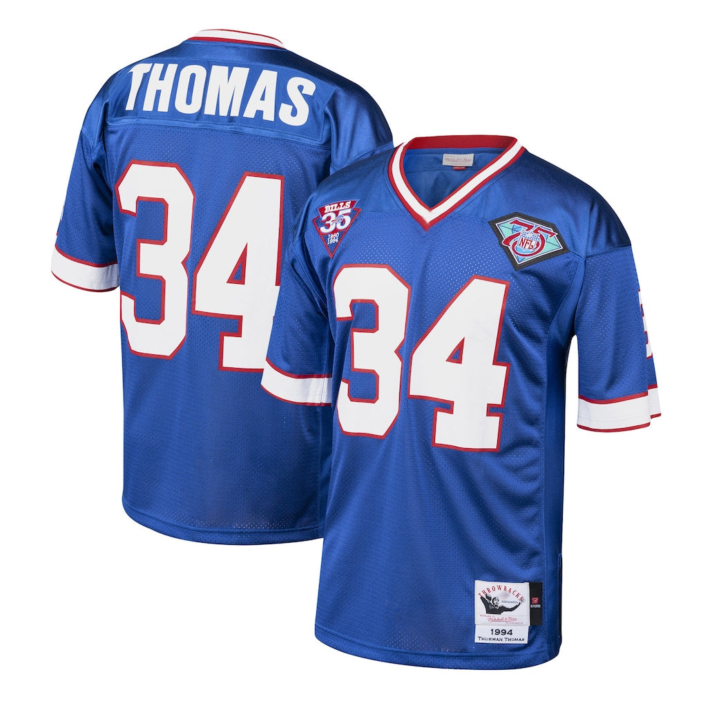 harde B.Bills #34 Thurman Thomas Player Royal Mitchell & Ness 1985 Throwback Retired Stitched Jerseys