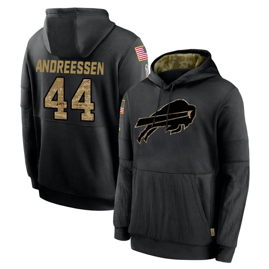 harde B.Bills #44 Joe Andreessen Player Black Salute to Service Hoodies Hame Stitched Jerseys
