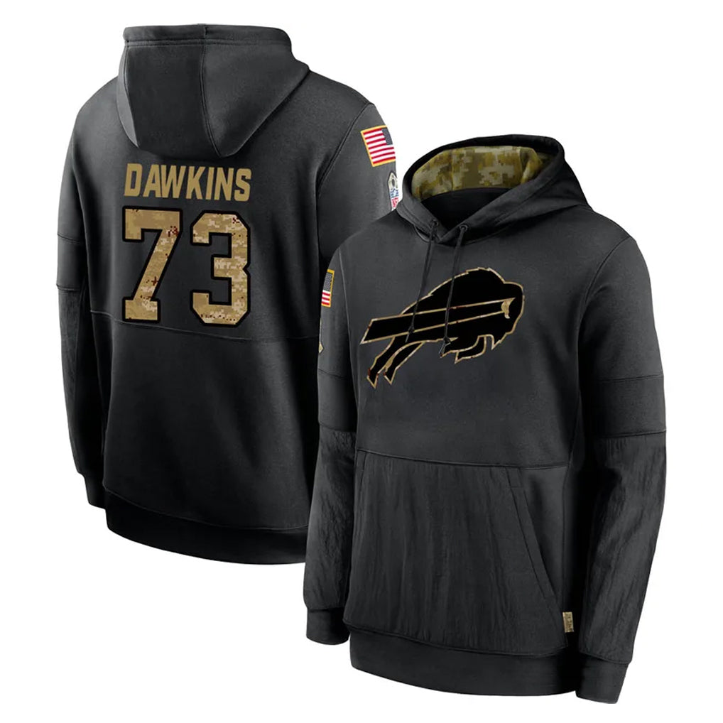 harde B.Bills #73 Dion Dawkins Player Black Salute to Service Hoodies Hame Stitched Jerseys