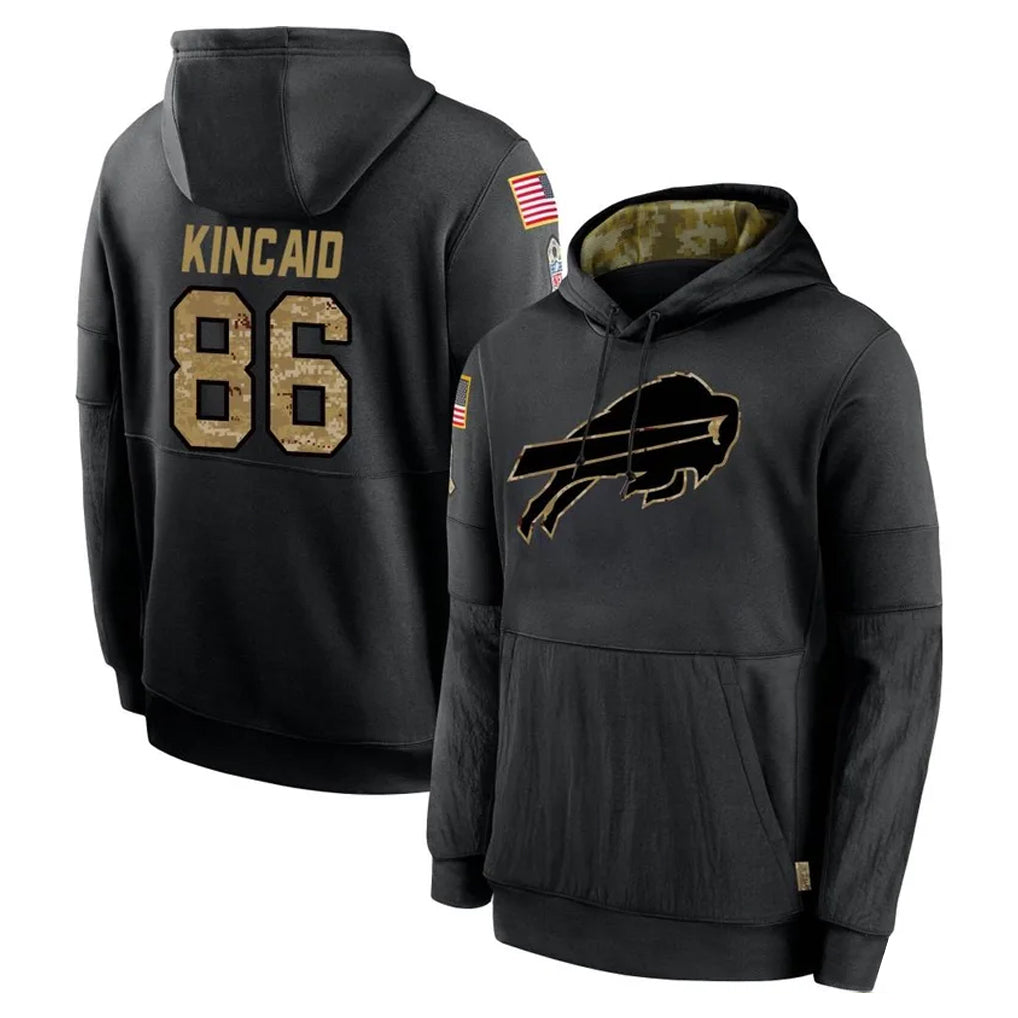 harde B.Bills #86 Dalton Kincaid Player Black Salute to Service Hoodies Hame Stitched Jerseys