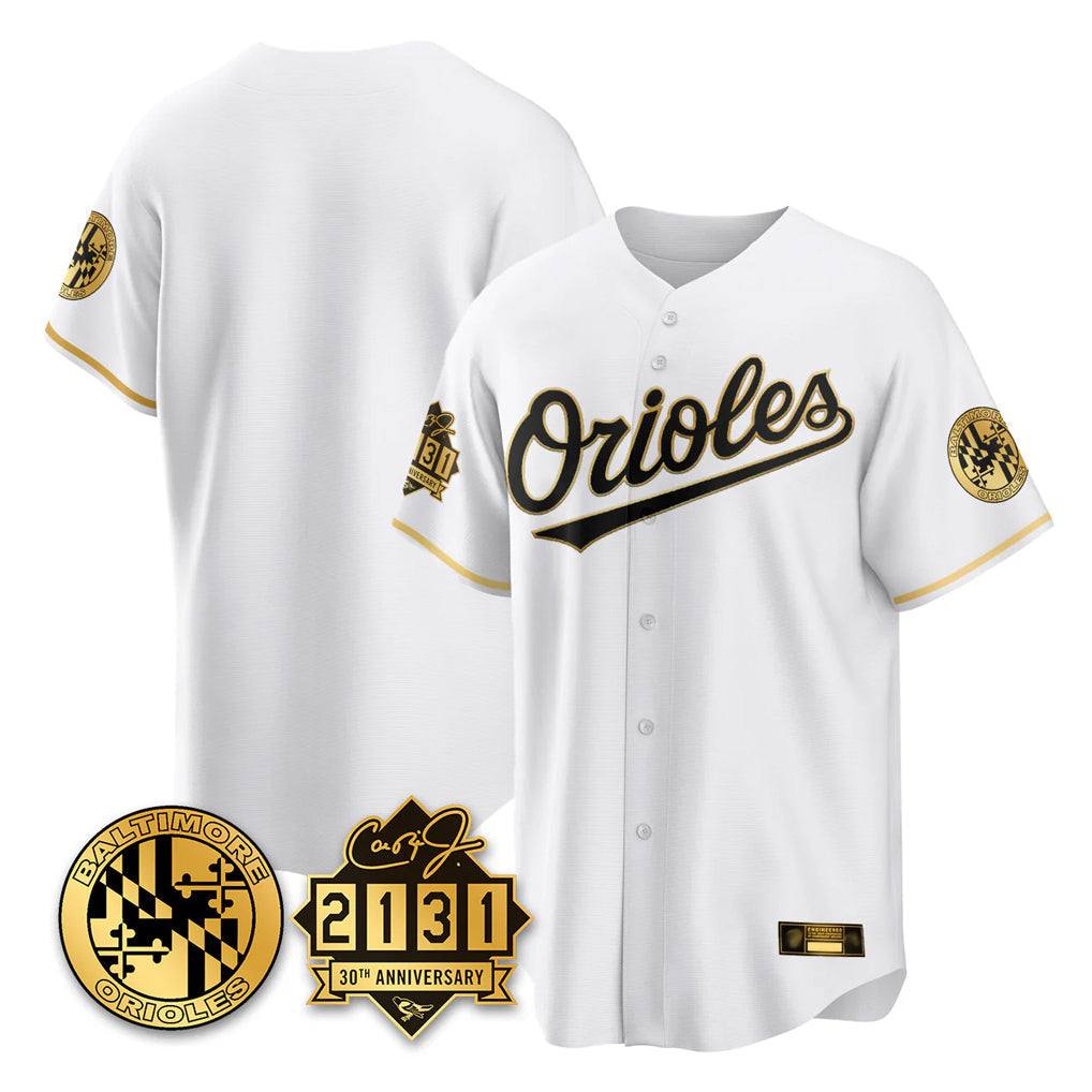 harde B.Orioles White Gold 30th Anniversary of 2131 Home Game Blank Player Stitched Jerseys