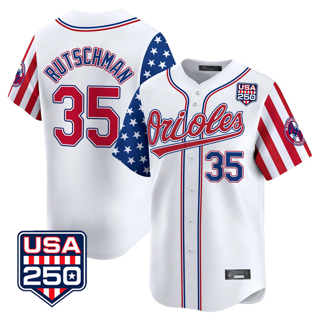 harde B.Orioles #35 Adley Rutschman White USA 250 Independence Day Vapor Premier Home Game Stitched Jerseys