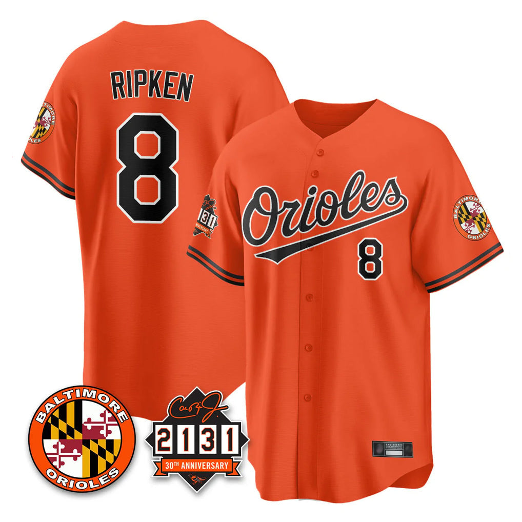 harde B.Orioles #8 Cal Ripken Player Orange 30th Anniversary of 2131 Home Game Stitched Jerseys