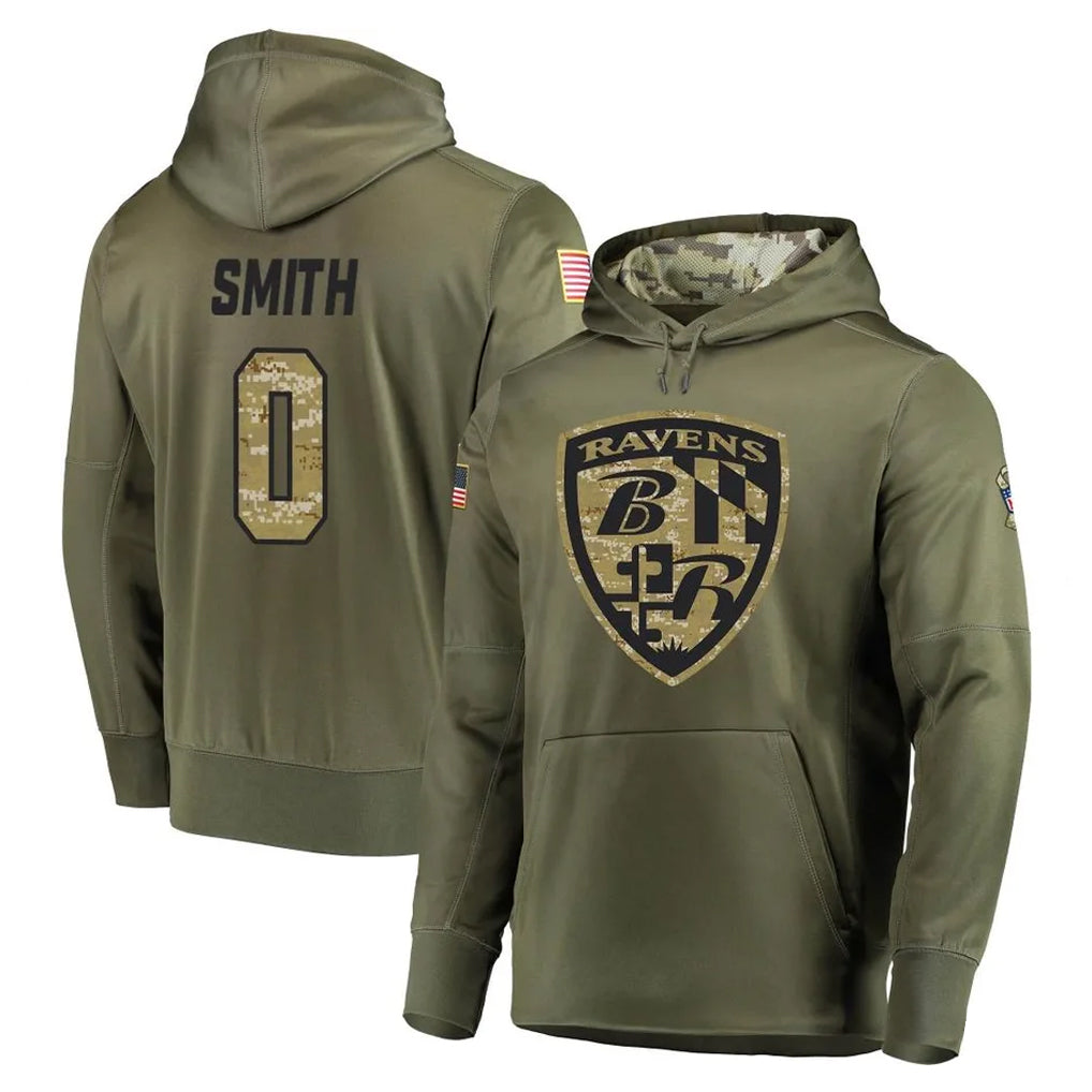 harde B.Ravens #0 Roquan Smith Player Olive Salute to Service Pullover Hoodie Stitched Jerseys
