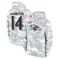 harde B.Ravens #14 Kyle Hamilton Player Arctic Camo Salute to Service Pullover Hoodie Stitched Jerseys
