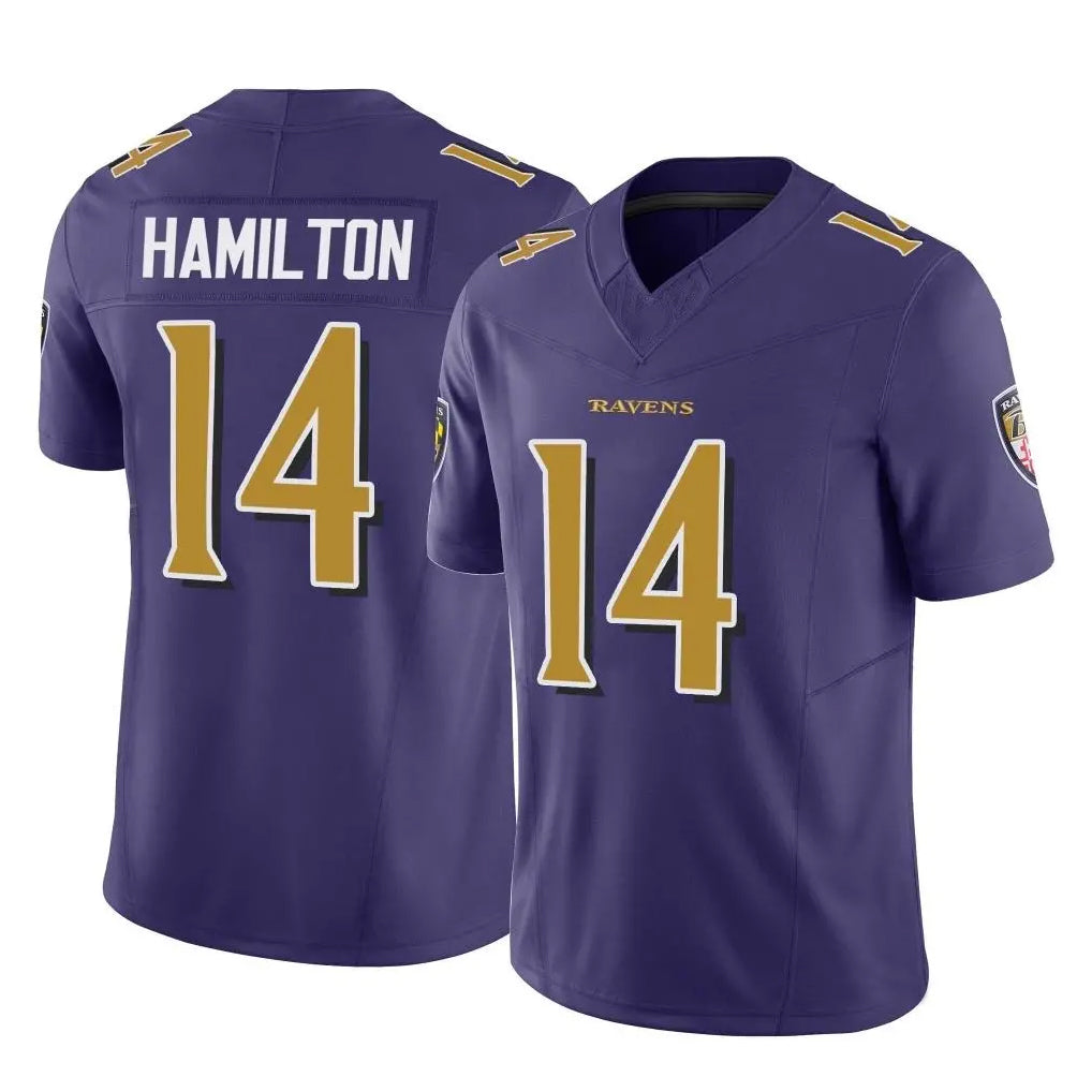 harde B.Ravens #14 Kyle Hamilton Player Purple Vapor F.U.S.E. Limited Home Game Stitched Jerseys