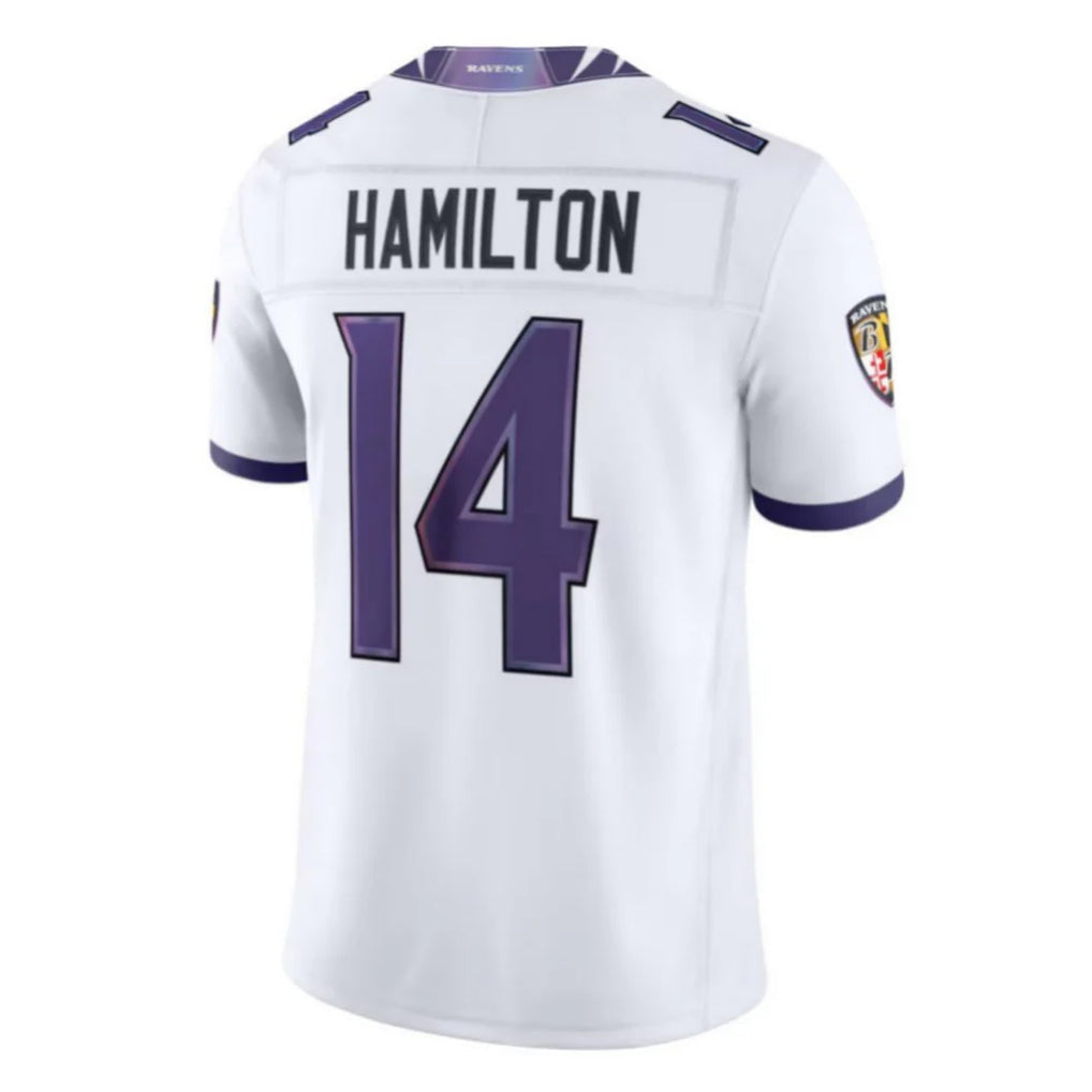 harde B.Ravens #14 Kyle Hamilton Player White Limited Elite Home Game Stitched Jerseys