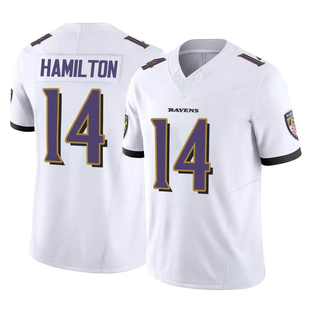 harde B.Ravens #14 Kyle Hamilton Player White Vapor F.U.S.E. Limited Elite Home Game Stitched Jerseys