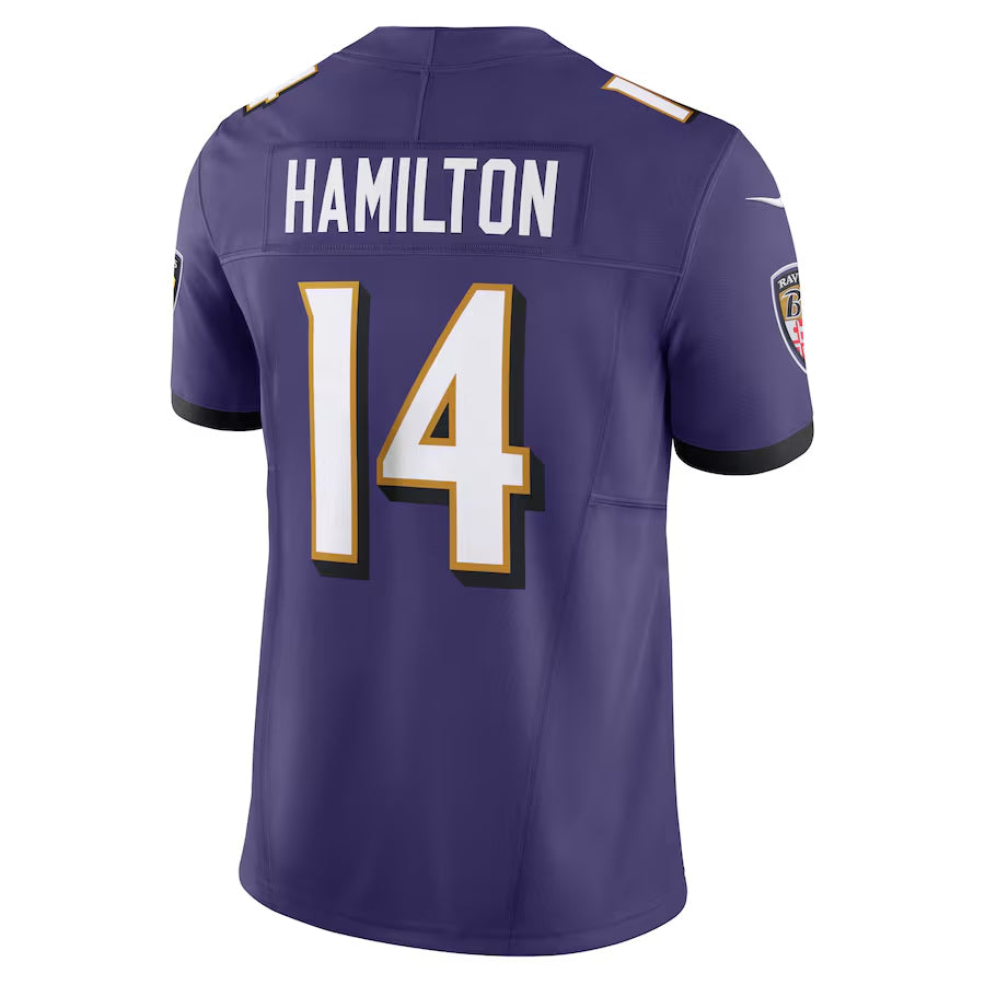 harde B.Ravens #14 Kyle Hamilton Player Purple Vapor F.U.S.E. Limited  Stitched Jerseys