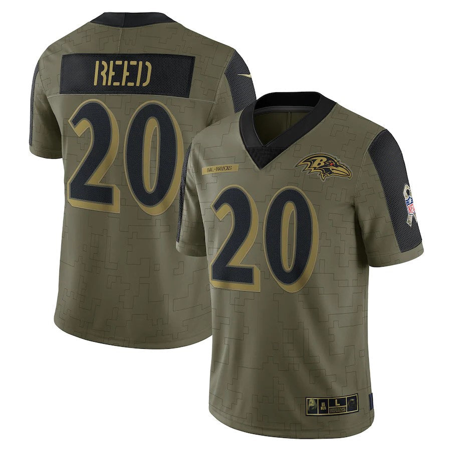 harde B.Ravens #20 Ed Reed Player Salute To Service Olive Stitched Jerseys