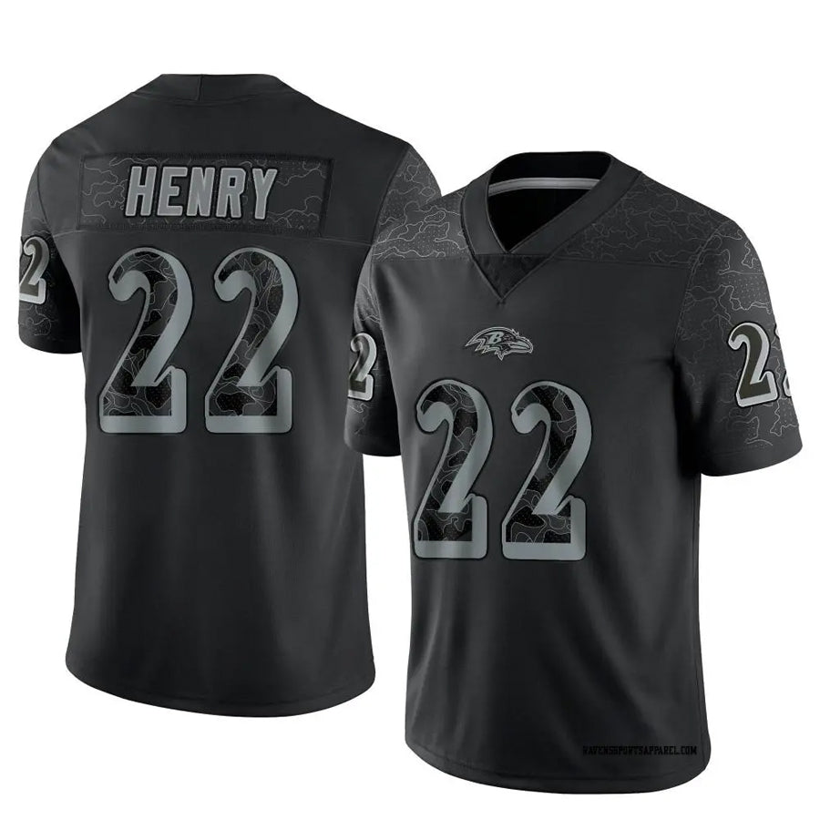 harde B.Ravens #22 Derrick Henry Player Black REFLECTIVE Limited Stitched Jerseys