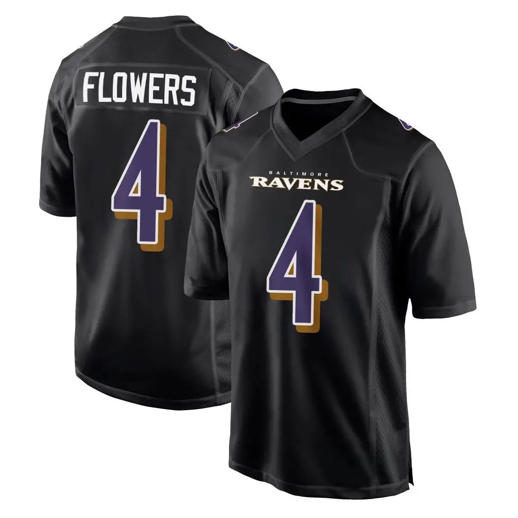 harde B.Ravens #4 Zay Flowers Player Black Carbon Fashion Home Game Stitched Jerseys