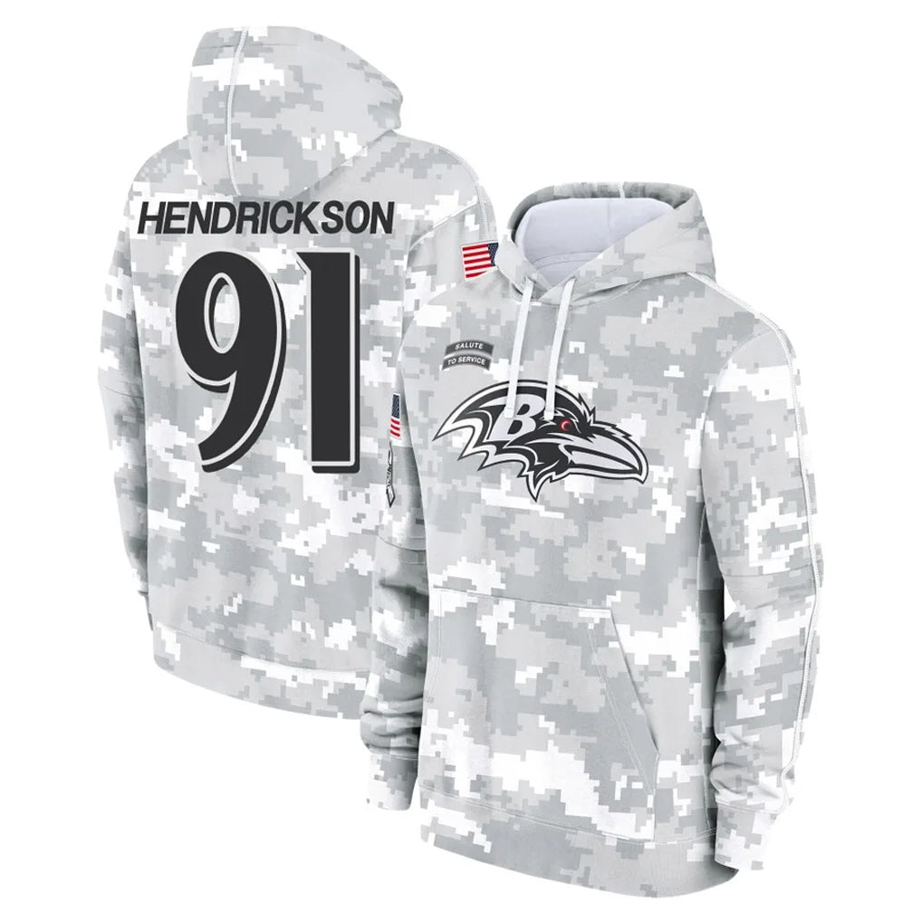 harde B.Ravens #91 Trey Hendrickson Player Arctic Camo Salute To Service Hoodie Stitched Jerseys