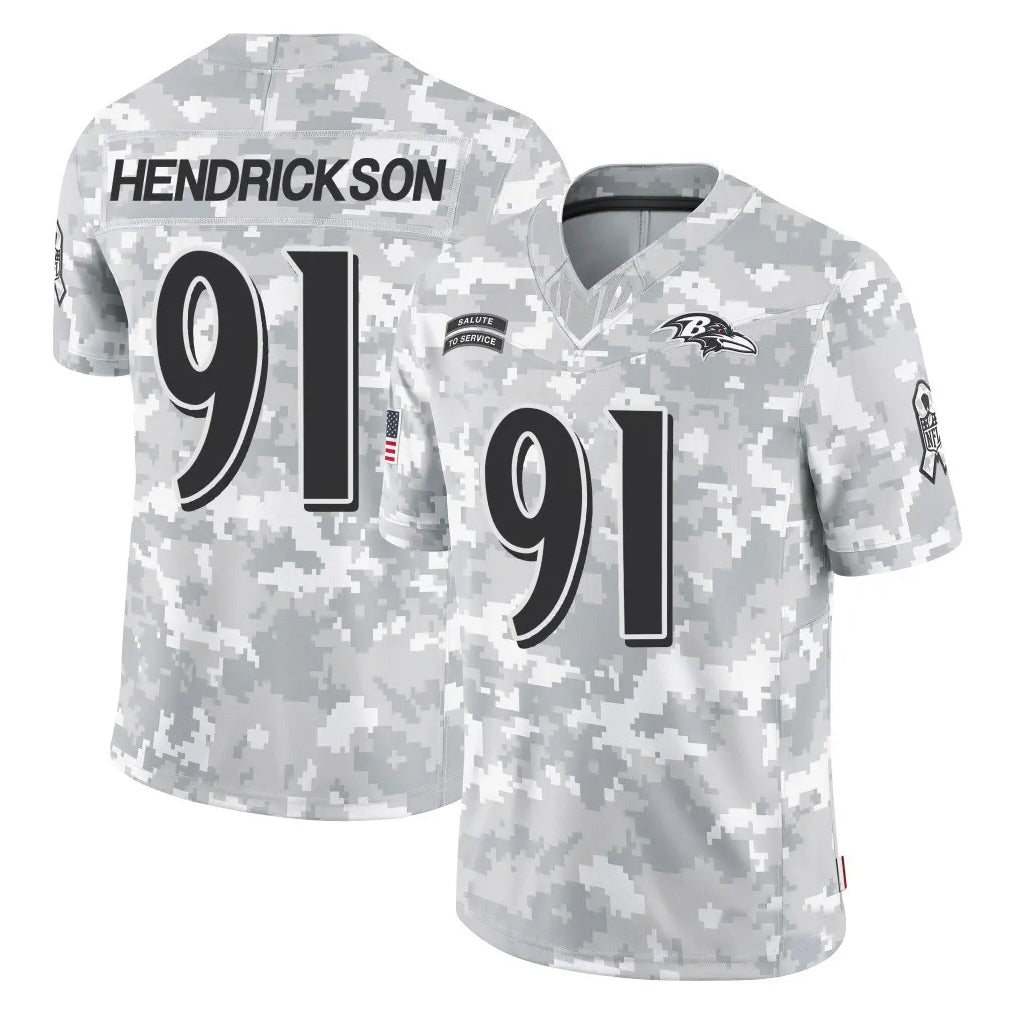 harde B.Ravens #91 Trey Hendrickson Player Arctic Camo Salute to Service Limited Stitched Jerseys