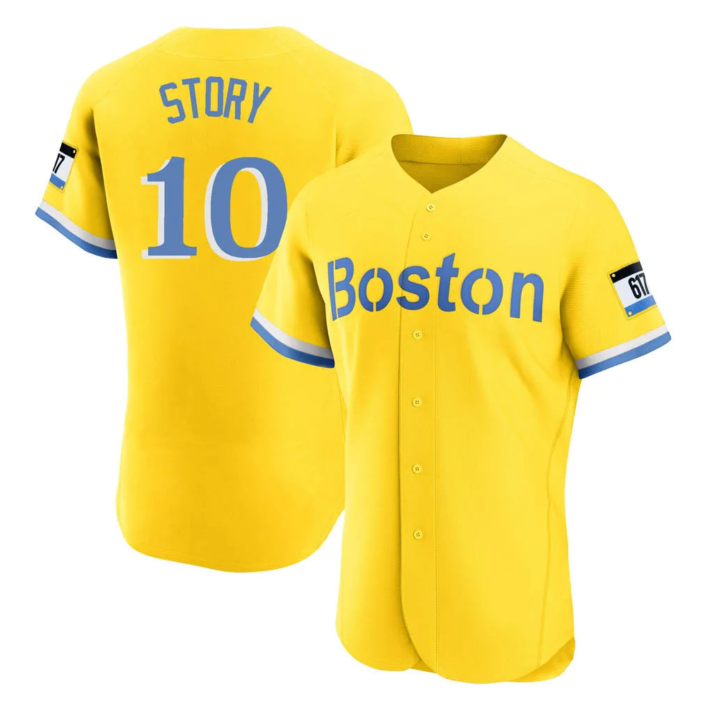 harde B.Red Sox #10 Trevor Story Player Yellow Limited Elite Home Game Stitched Jerseys