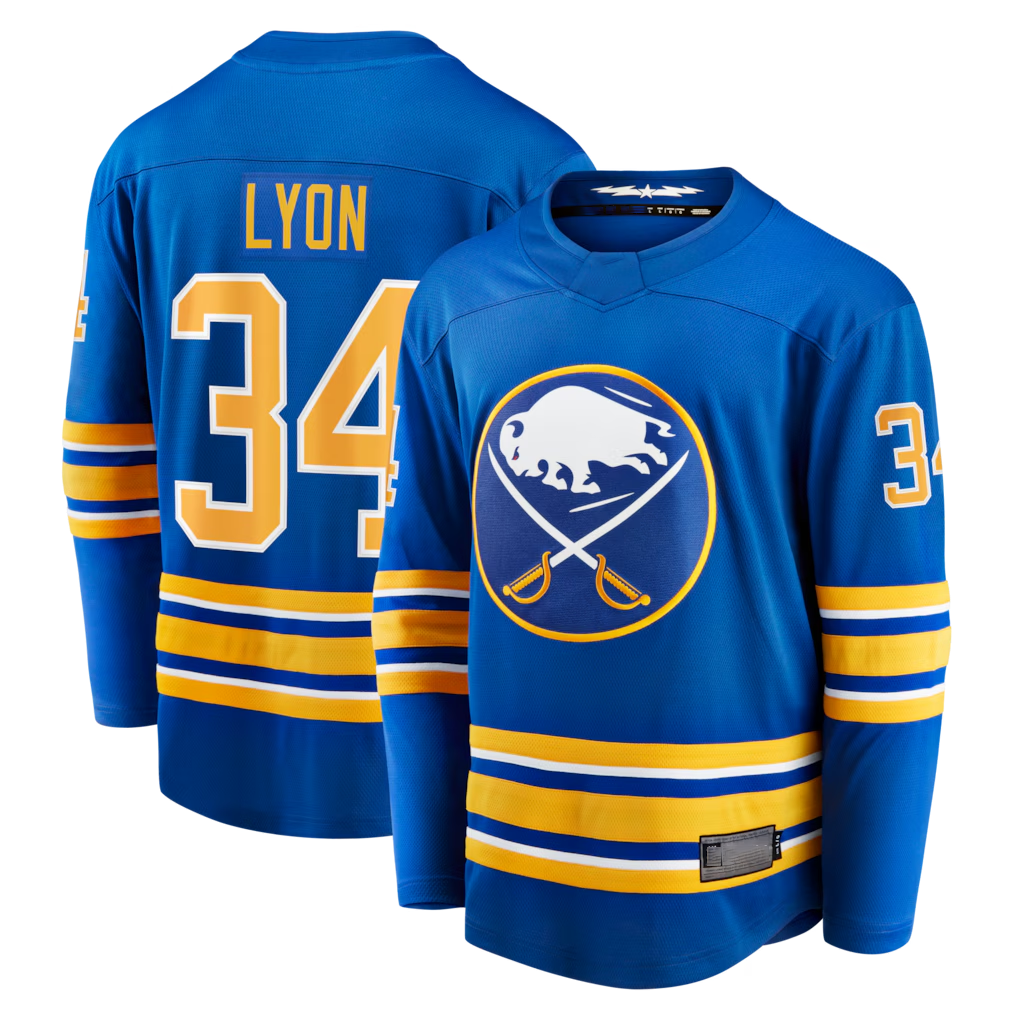 harde B.Sabres #34 Alex Lyon Royal Home Breakaway Stitched Jerseys