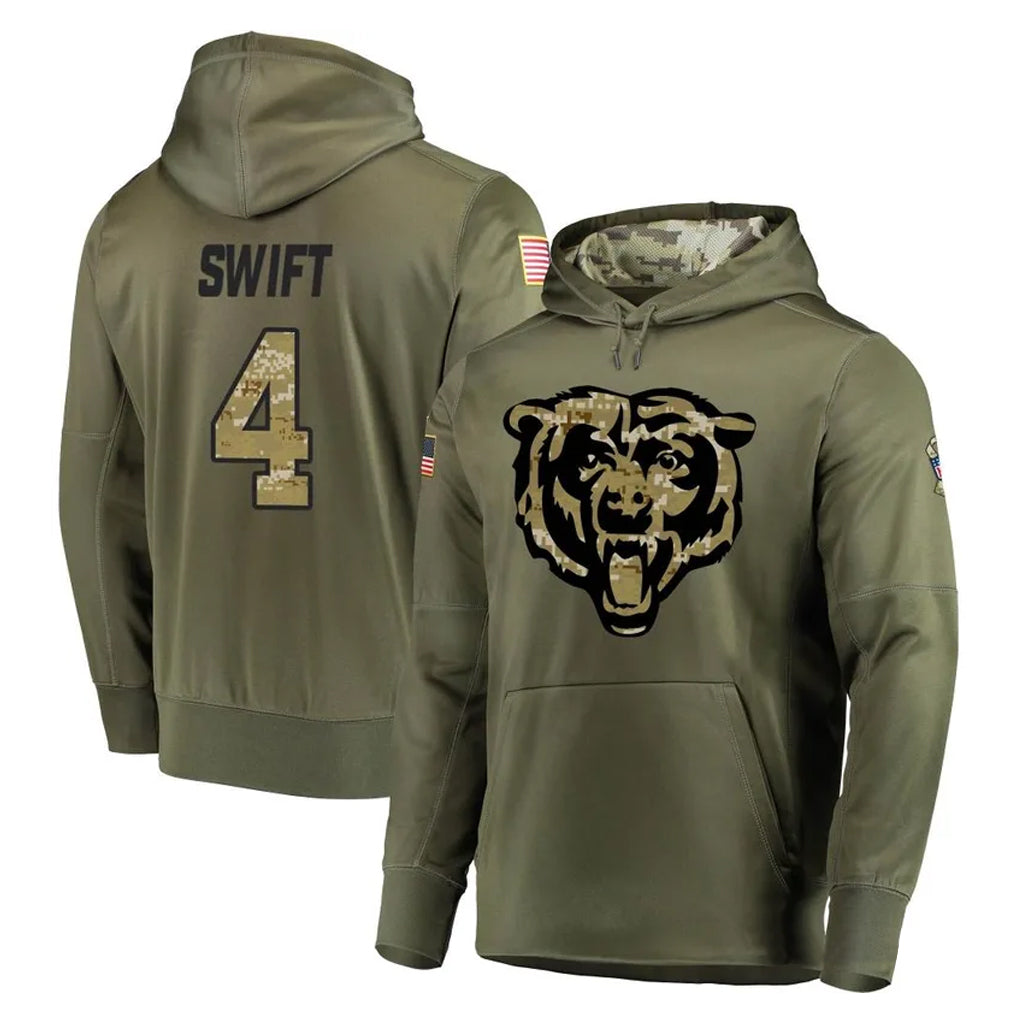 harde C.Bears #4 D'Andre Swift Player Olive Salute to Service Pullover Hoodies Home Game Stitched Jerseys