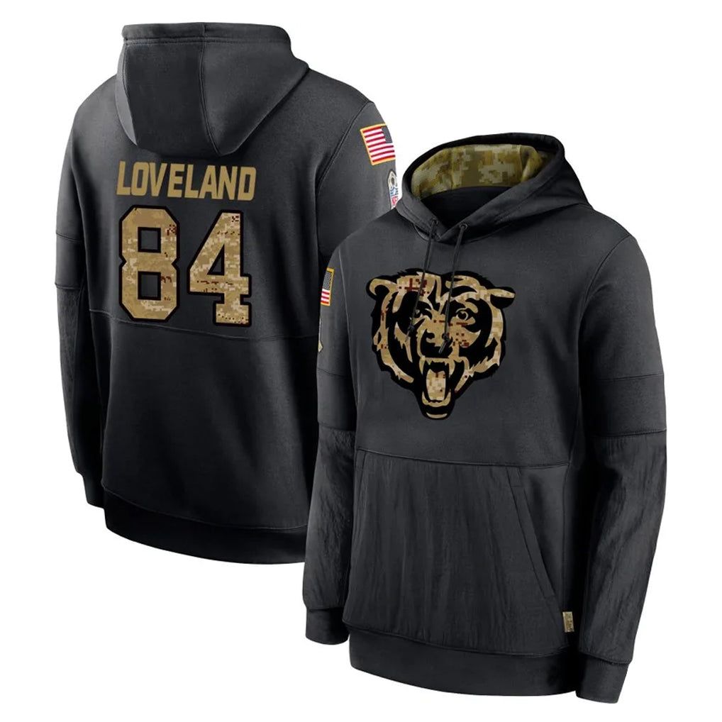harde C.Bears #84 Colston Loveland Player Black Salute to Service Pullover Hoodies Limited Stitched Jerseys