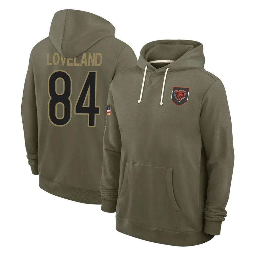 harde C.Bears #84 Colston Loveland Player Olive Salute to Service Pullover Hoodies Limited Stitched Jerseys